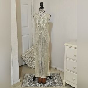Gray Strapless Bodycon Midi Dress With  Crochet Cover Dress 1930s Vibe Set
